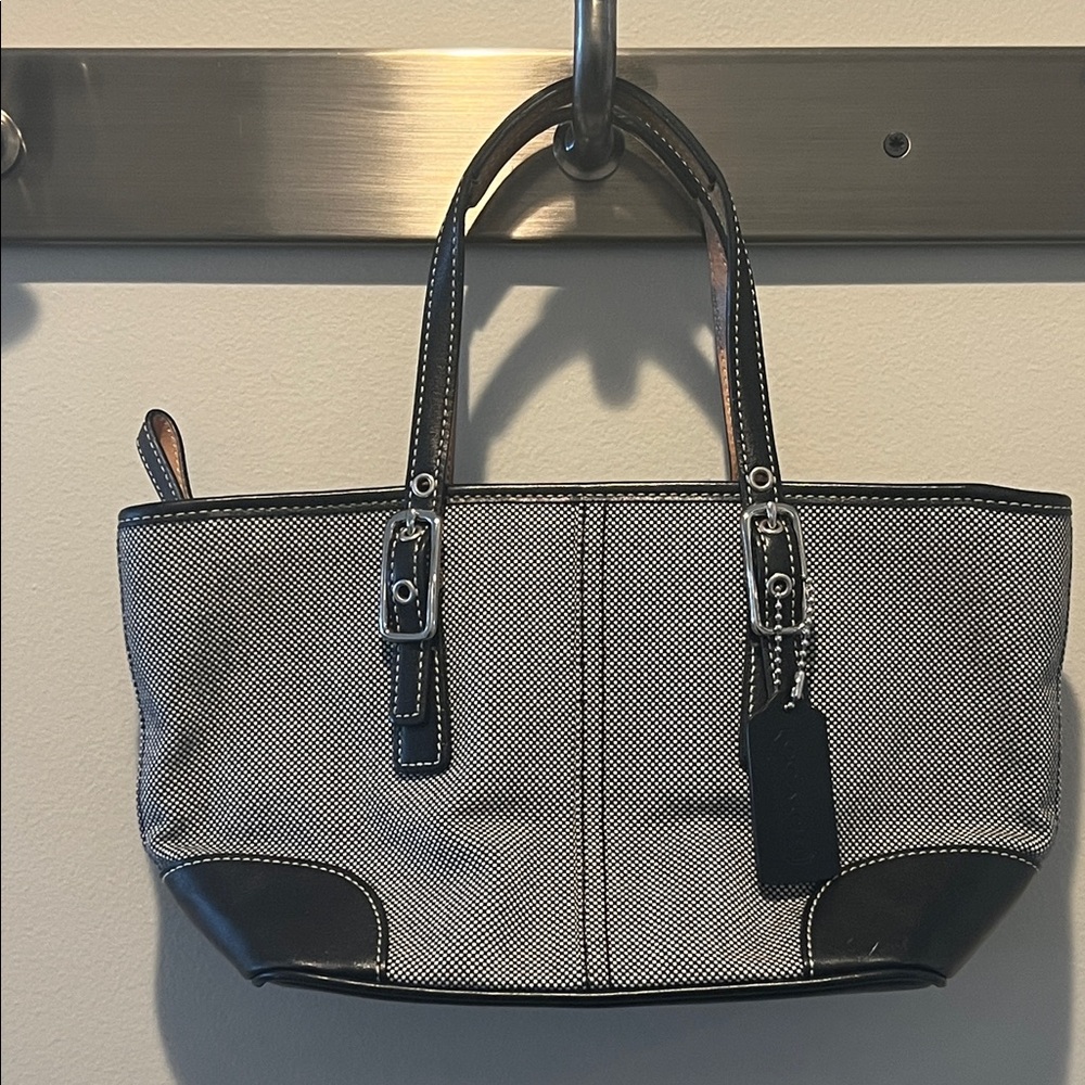 Coach Vintage Black & White Tweed Top Handle Satchel Tote Handbag #9557